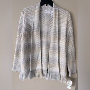 Alfred Dunner Women’s Large Open Front Fringe Cardigan ‘Eskimo Kiss’